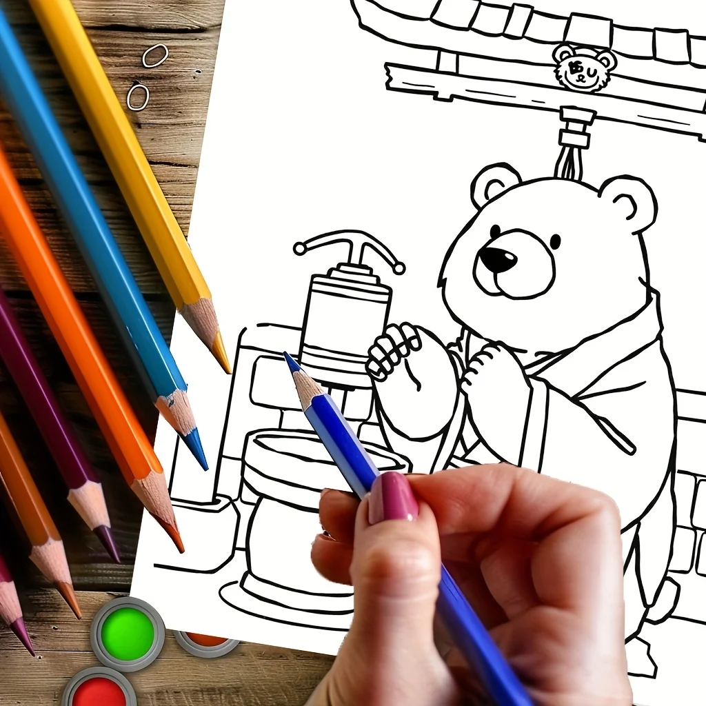 28 Pages Cute Bear in Japan Coloring Book for Adult Stress Reduction | Colouring Book for Stress Relief and Mood Reduction