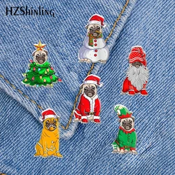 2022 New Christmas Pug Acrylic Lapel Pin Santa Tree Epoxy Butterfly Clasp Pin Handmade Butterfly Brooch