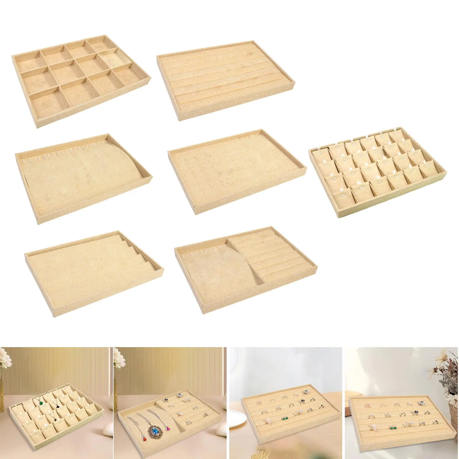 

Burlap Stackable Jewelry Trays Inserts Trays Trinkets Container Showcase