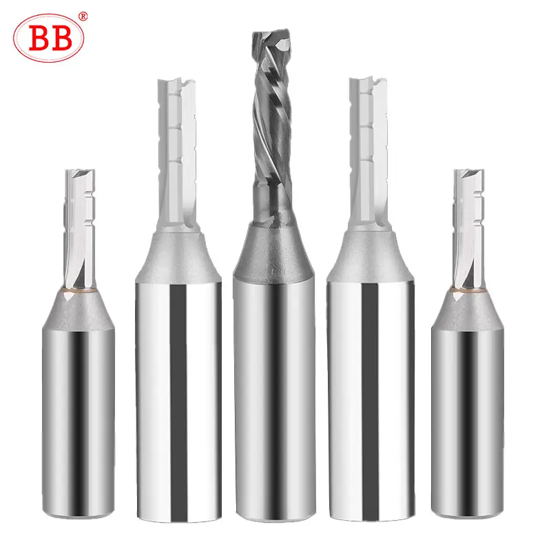 BB Straight Slot Bit Milling Cutter CNC Wood Engraving Machine End Mill Rough TCT Coated Edge 6mm 8mm 2T 3T 4F Shank 1/2 12.7mm