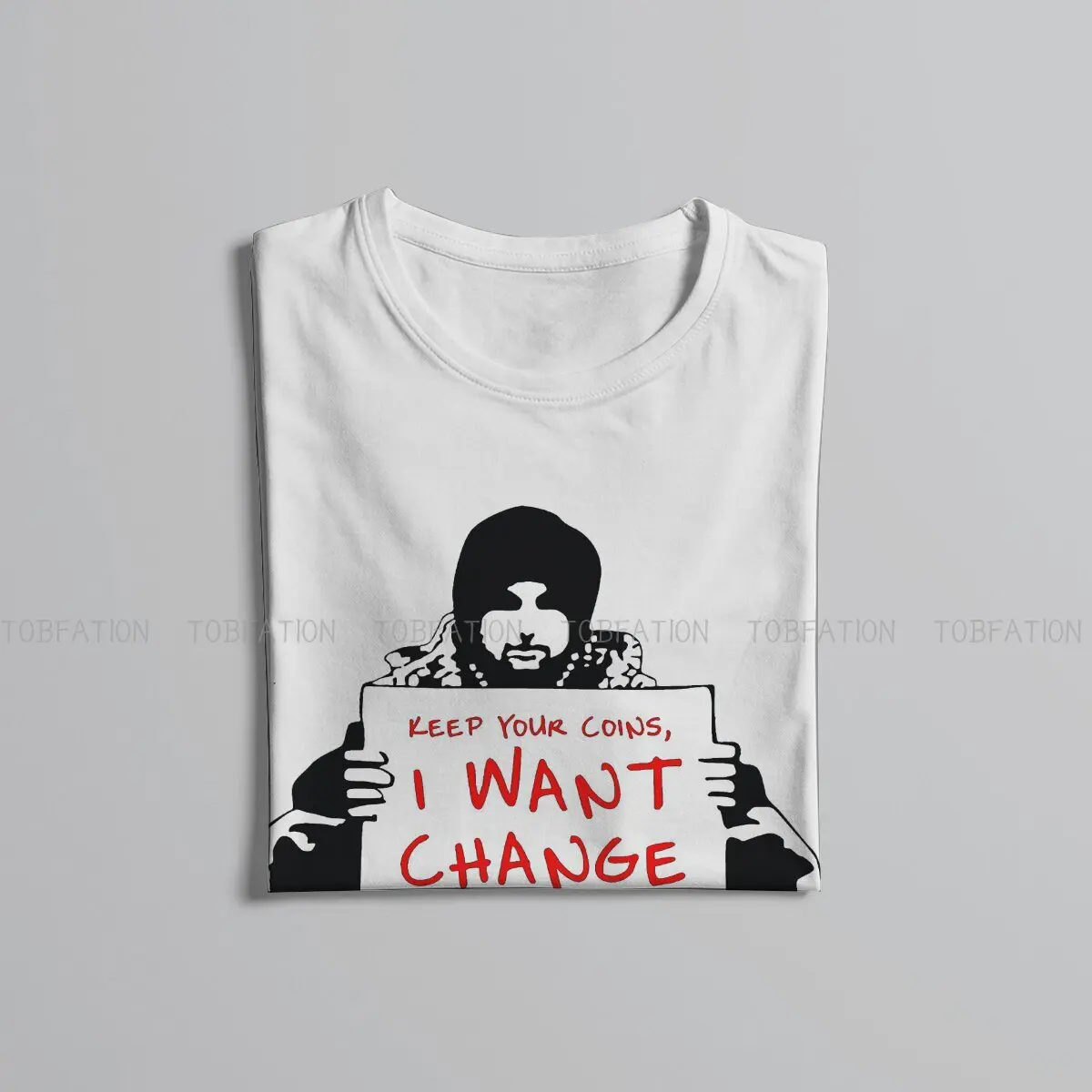 Banksy Graffiti Street Artist TShirt for Men Begging For Change  Basic Casual Tee T Shirt Novelty New Design Fluffy