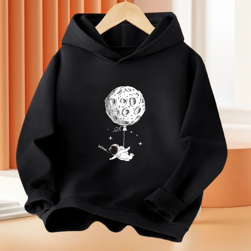 Cartoon Astronaut Flying In Space Hoodies Boys Fashion Pullover Hoody Loose Thin Hoodie Harajuku Clothes