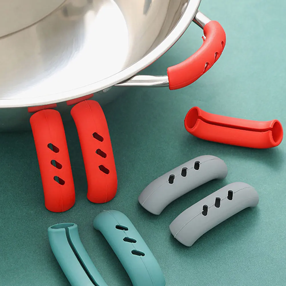 

12 Pcs Green Grey Red Silicone Pot Handle Sleeves Heat Proof Grips Cookware Kitchen Supplies Anti Scalding Protective Covers