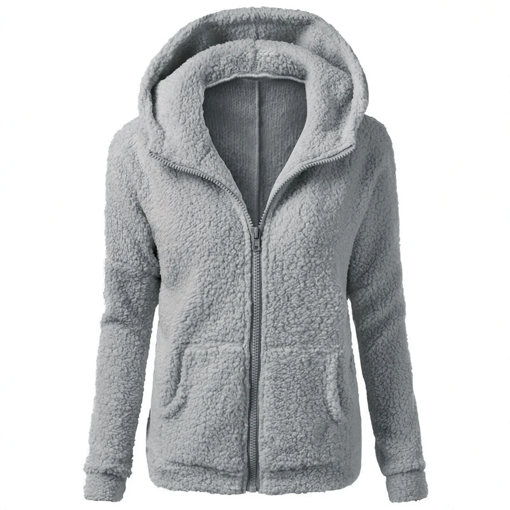 Podzimní zimní teplá bunda z polar fleecu pro ženy s kapucí 2025 ležérní dámská mikina na zip kabát měkký fleecový dámský kabát - náhled 6