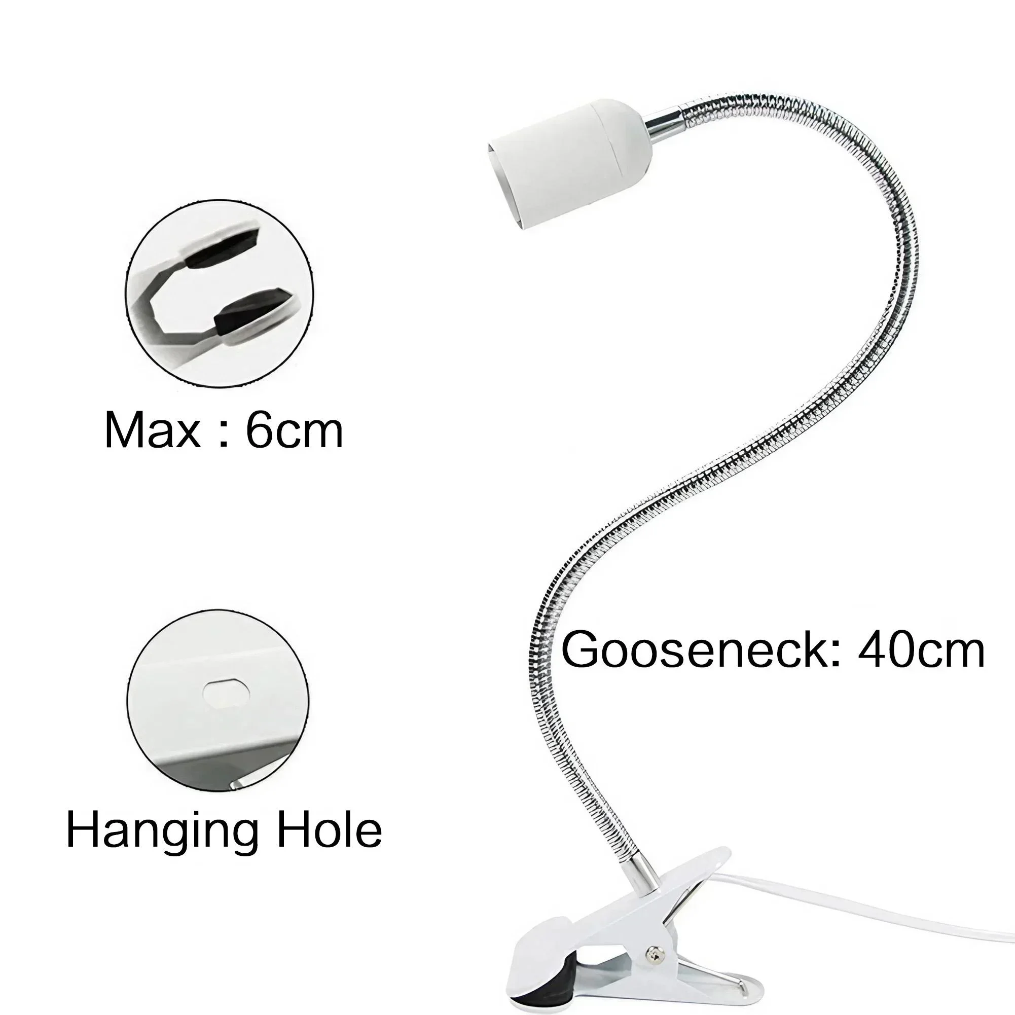 E27 Gooseneck Flexible Desk Lamp with 360 Degree Rotatable Clip Light Holder Household Power Switch for Table Bench Lighting
