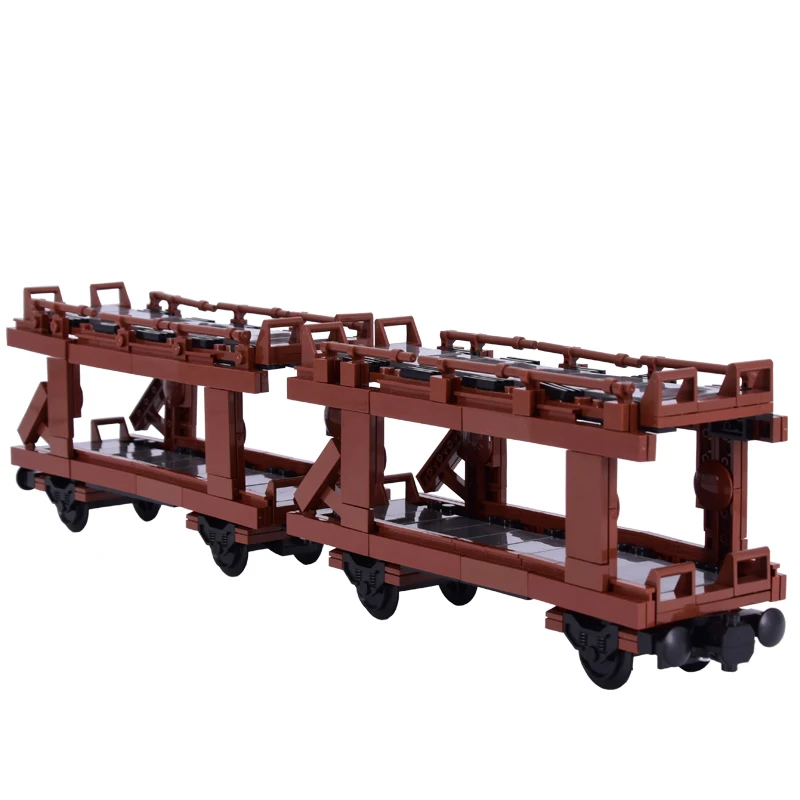 MOC Stadt Kreative Auto Fahrzeug Transporter Auto Träger Zug Schiene Bausteine Ziegel DIY Technische Spielzeug für kinder geschenke