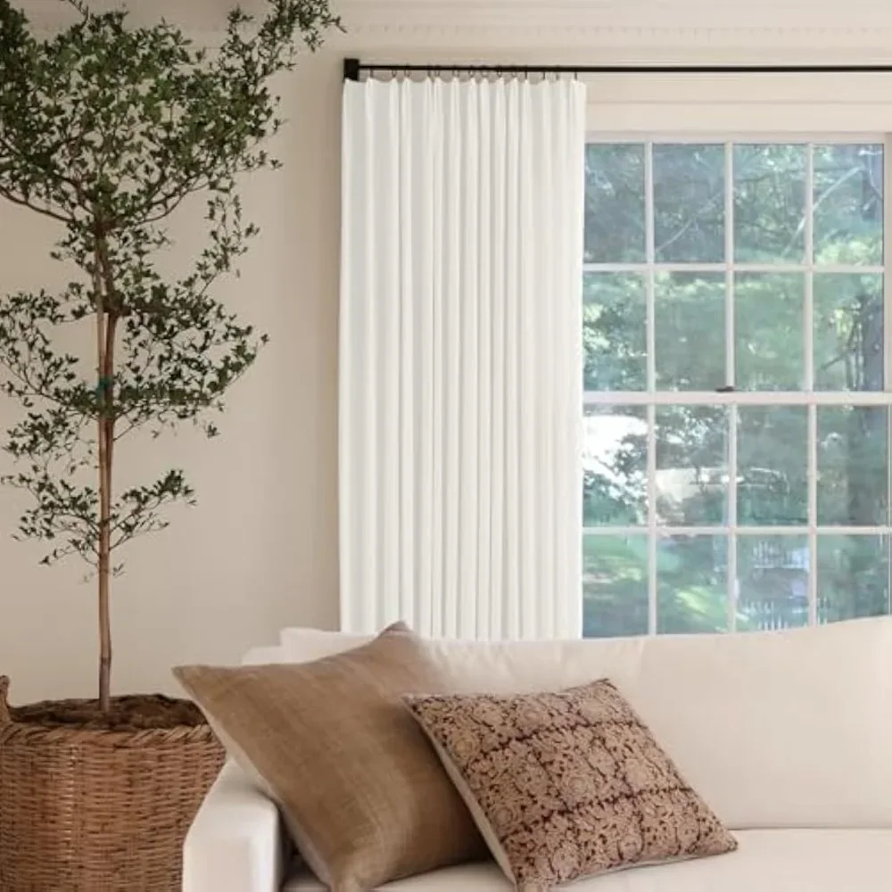 Tailor Pleat Curtain for Living Room, Heavy Faux Linen Textured Window Curtain with Pleats, Room Darkening Lined Drape