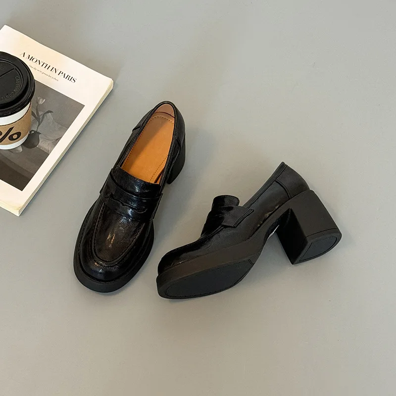 

Woman Shoes British Style Genuine Leather Loafers Spring Single Shoes for Women High Heels Designer Shoes Mary Jane Shoe Zapatos
