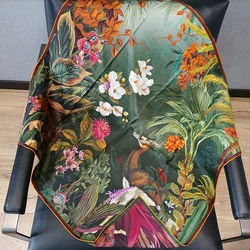 High-end Elegant Women's Exquisite Flowers Deer Double-sided Print Quality Twill Silk Hand-rolled Edge Versatile Scarf Shawl