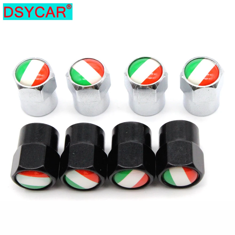 DSYCAR 4 Pcs/Set Car Styling Aluminium Alloy/Copper Italy Flag Car Tire Valve Caps Wheel Tires Tire Stem Air Cap Airtight Covers