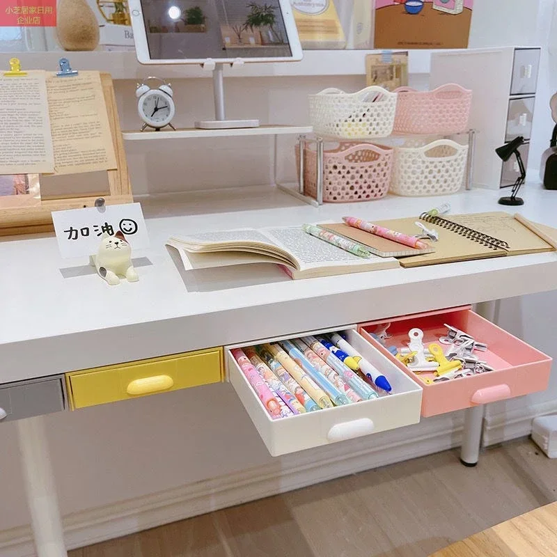 Rectangle Hidden Storage Box Under The Desk Self-Adhesive Drawer Storage Box Pen Stationery Sundries Case Sliding Organizer