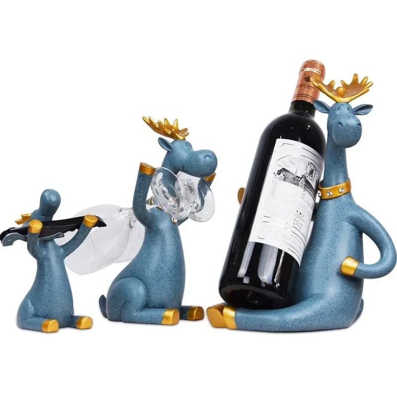 3 Stks/set Elanden Wijnrekken Bierhouder Hert Miniatuur Beeldjes Staande Whisky Rode Wijnfles Houder Kast Voor Wijn Home Decor