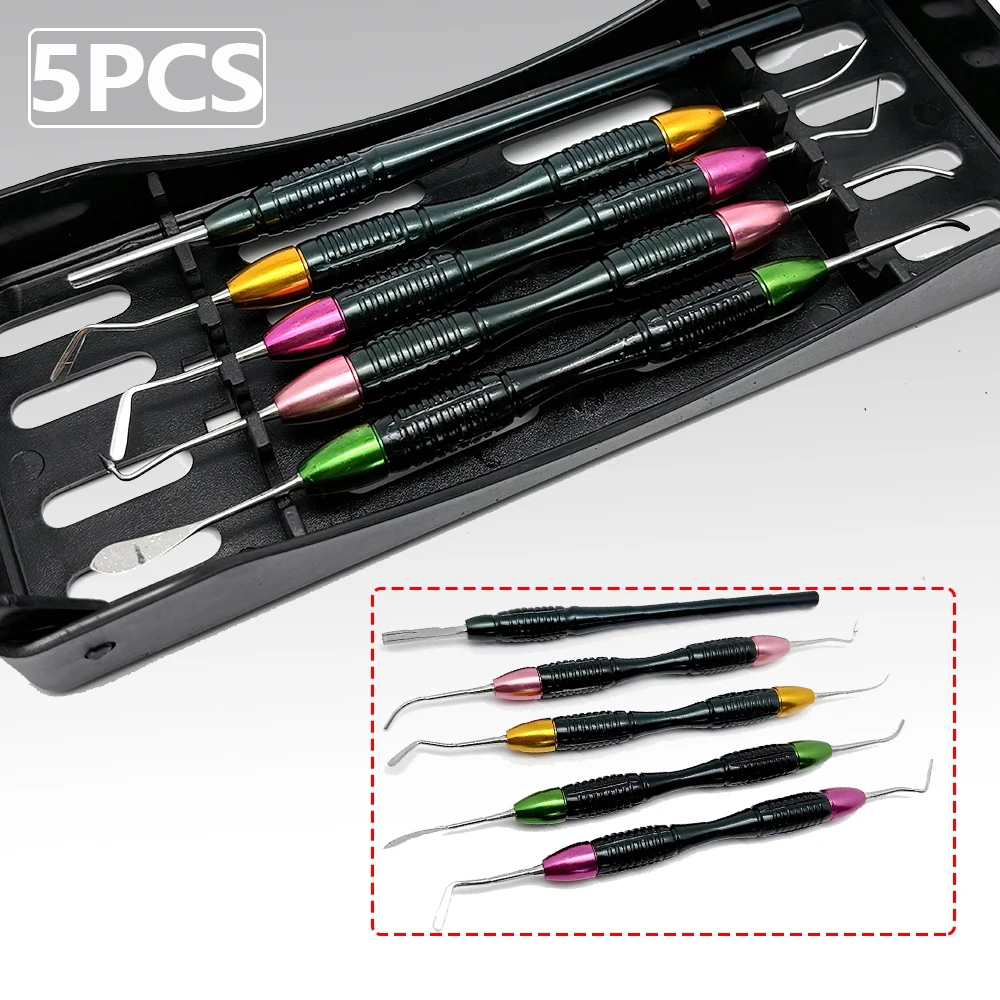 5Pcs/set Lm Art Set Dental Composite Resin Filling Spatulas with Disinfection Box Cobre Handle Dental Instruments Tools