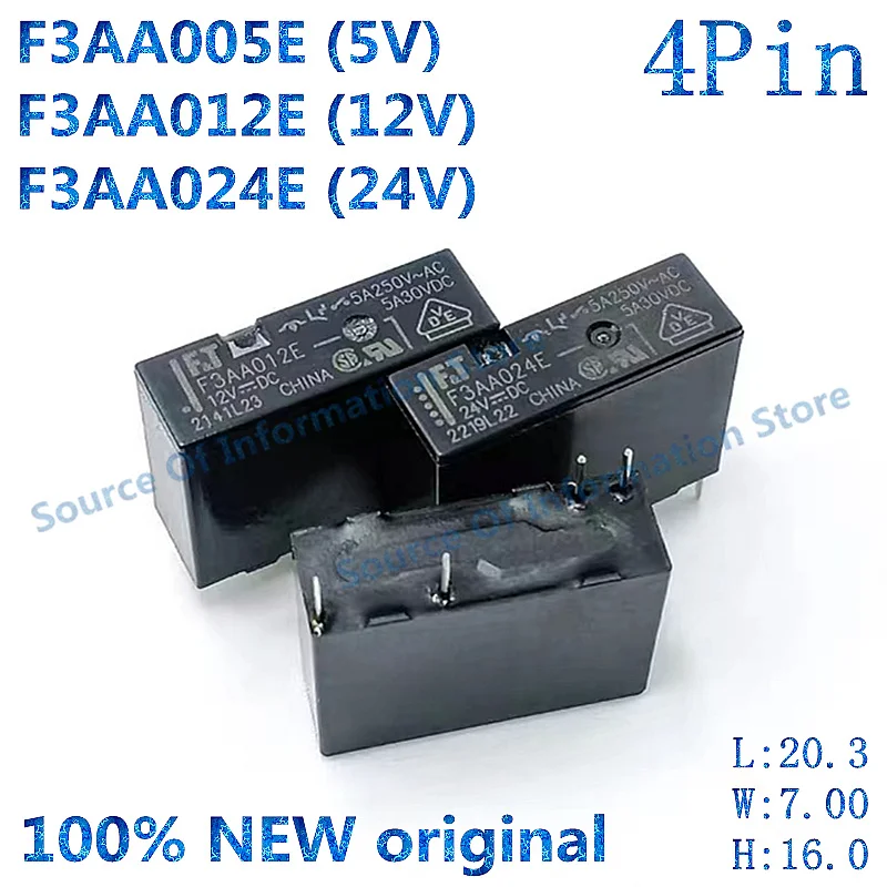 

10Pcs Power Relay, F3AA005E/F3AA012E/F3AA024E, 5V, 12V, 24V, 4Pin 5A