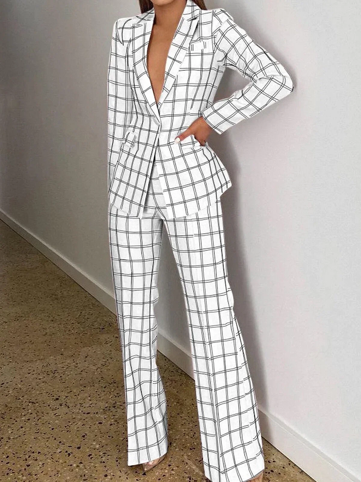 Striped Grid Women's Suits 2 Piece Set Business Suit Peak Lapel Blazer Casual Office Work Outfits Elegant Pantsuit Customize