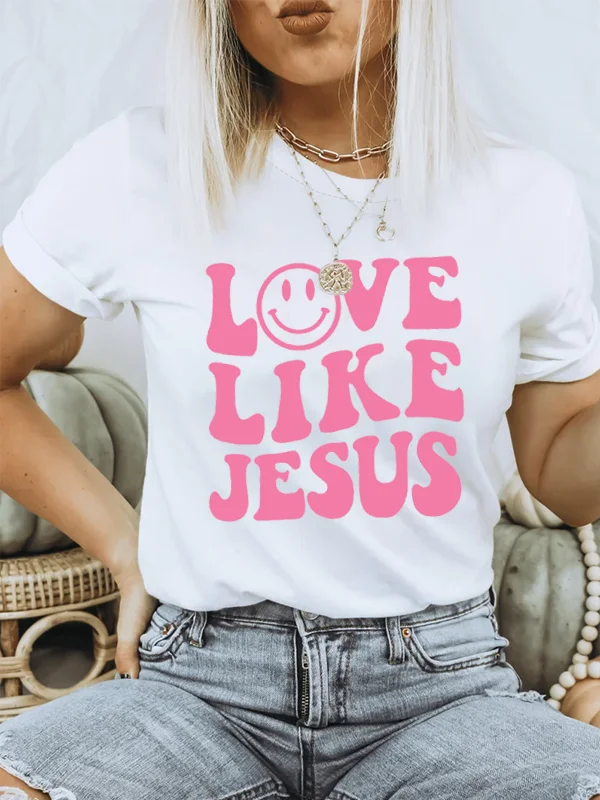 Love Like Jesus Smiling Face Print Female T-shirt 2024 New Hot Sale Vintage Casual Easter Women Shirt Voguish Comfort Easter Tee