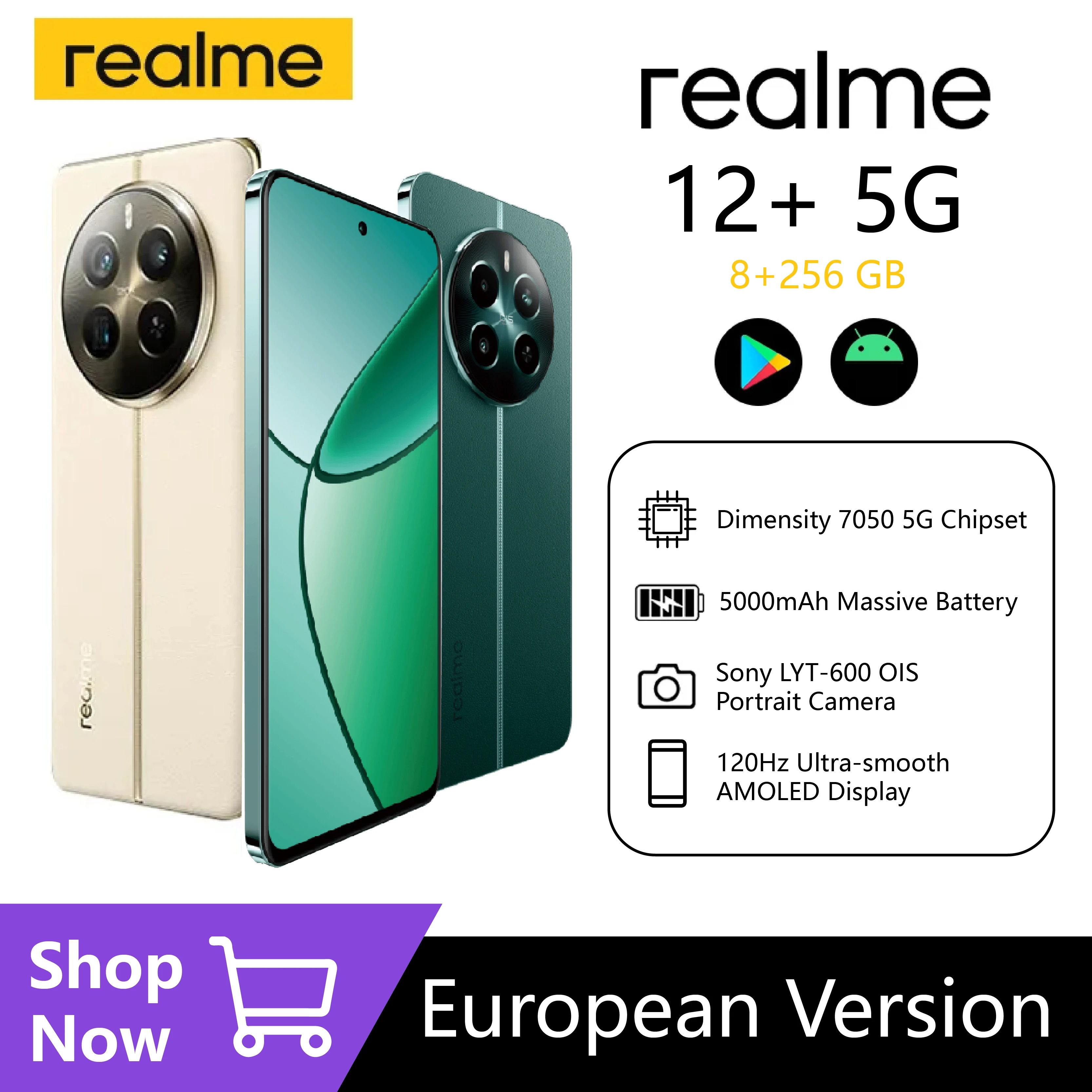 realme 12 Plus 5G Smartphone 50MP Sony LYT-600 OIS Portrait Camera Dimensity 7050 5G 6.67