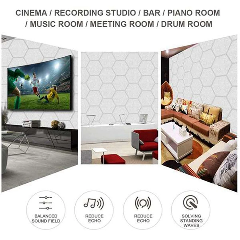 12 Pcs Acoustic Panels,Hexagon Noise Reduction Panels,Sound Insulation Foam Pads,For Wall Decoration&Acoustic Treatment