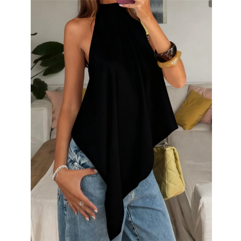 موضة عادية غير النظامية الساتان تانك القمم للنساء صيف 2026 بلون الرسن أكمام تي شيرت التي شيرت الشارع الشهير Y2K