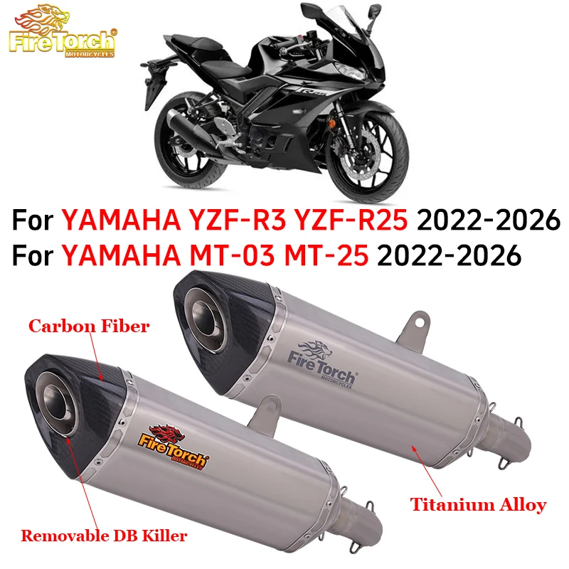 

Slip On For YAMAHA YZF-R3 YZF-R25 YZF R3 R25 MT-03 MT-25 2022-2026 Motorcycle Exhaust Escape System Titanium Alloy Muffler Moto