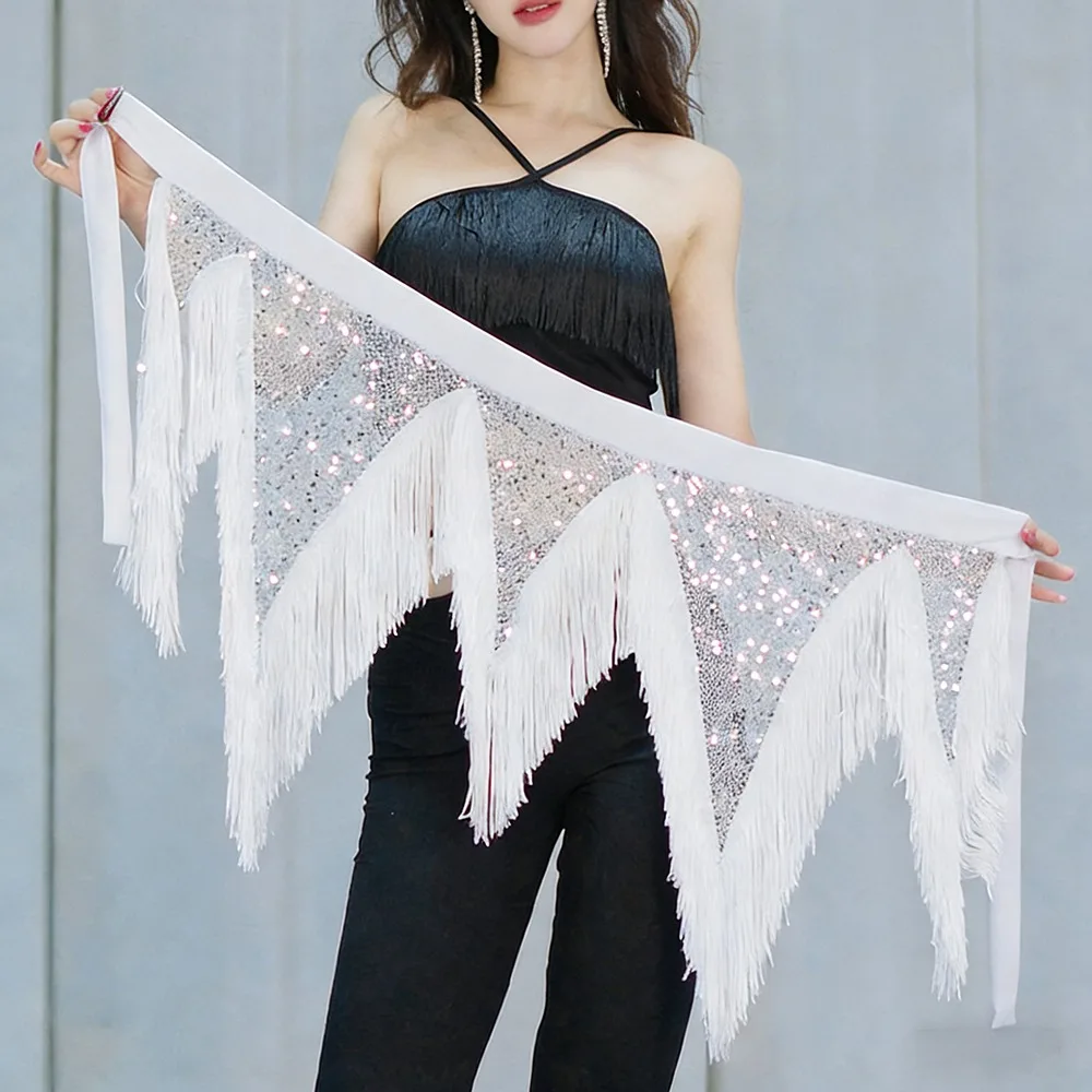 

Модный пояс-шарф для танца живота с кисточками и пайетками, регулируемый, для женщин, танцевальный пояс-юбка