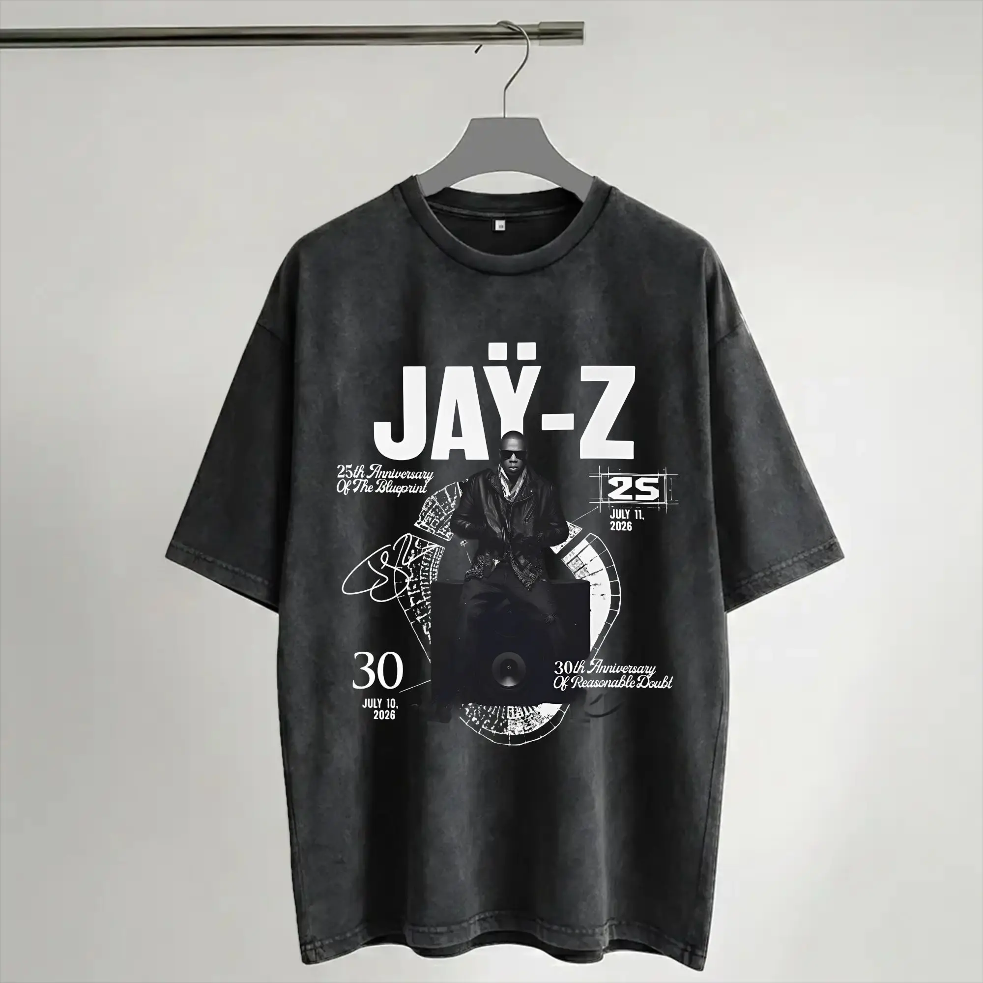 Jay Z 30th Reasonable Doubt 25th Blueprint JAŸ-Z 30 Tour  Accessories Washed T Shirt Men Women Streetwear Hip Hop T-Shirt