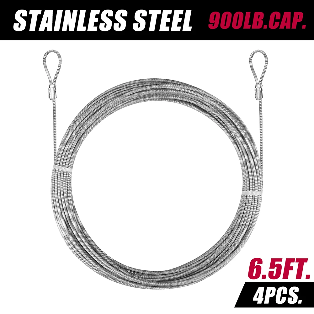 2M Wire Rope 4 Roll 304 Stainless Steel Cable with Crimp Sleeves Rustproof Cable for Garden Trellis Clothesline Railing Trellis