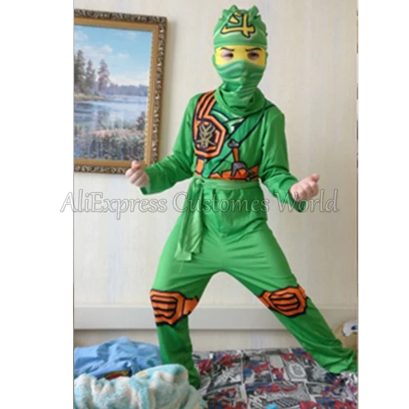 Anime leg kids Ninja Lloyd Montgomerie cosplay costume clothes fancy party dress up Halloween for jumpsuit set with mask