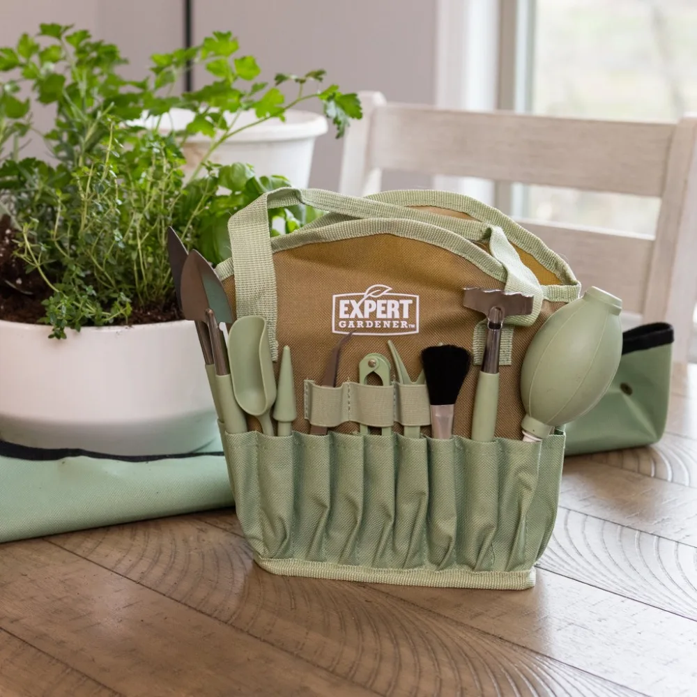 

Indoor Stainless Steel Gardening Tool Set, 14 Pieces, Misty Mint, High-quality and durable indoor gardening tools