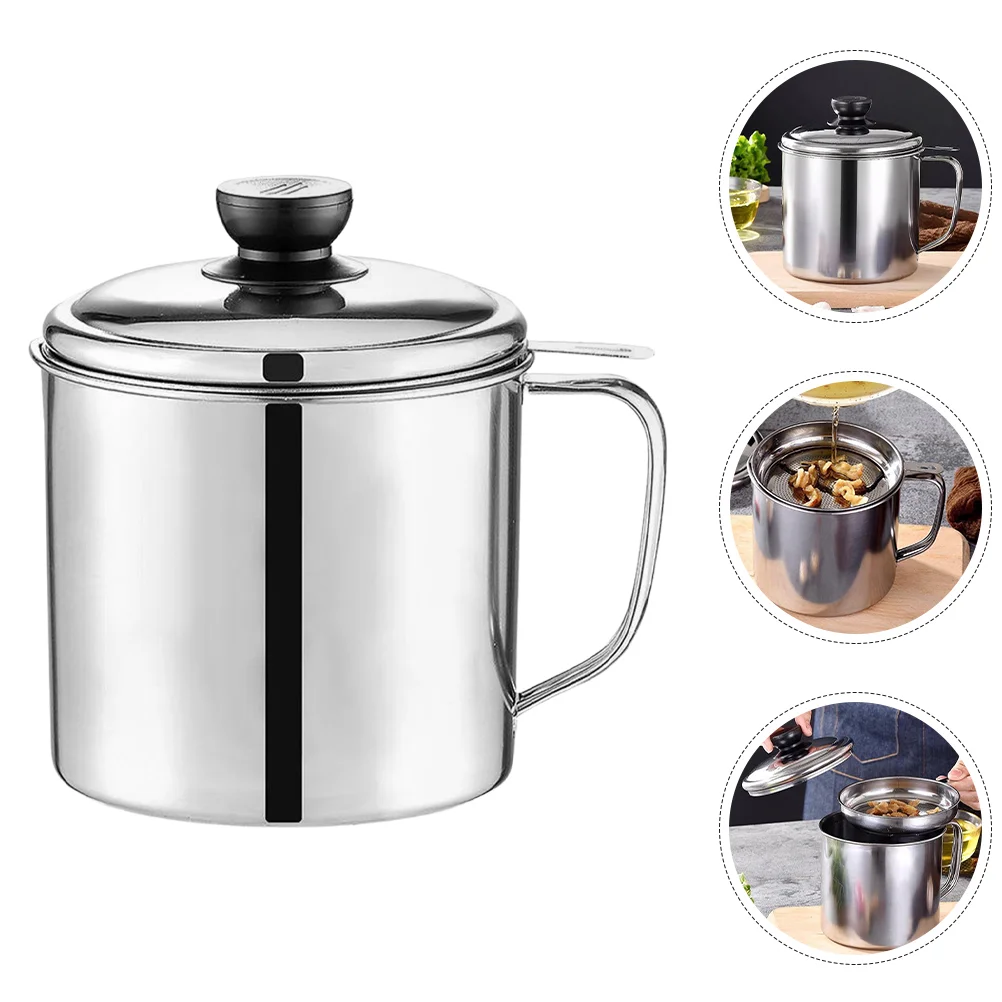 

Oil Filter Pot Grease Strainer Large Capacity Holder Container with Stainless Steel Lid Storage for Kitchen