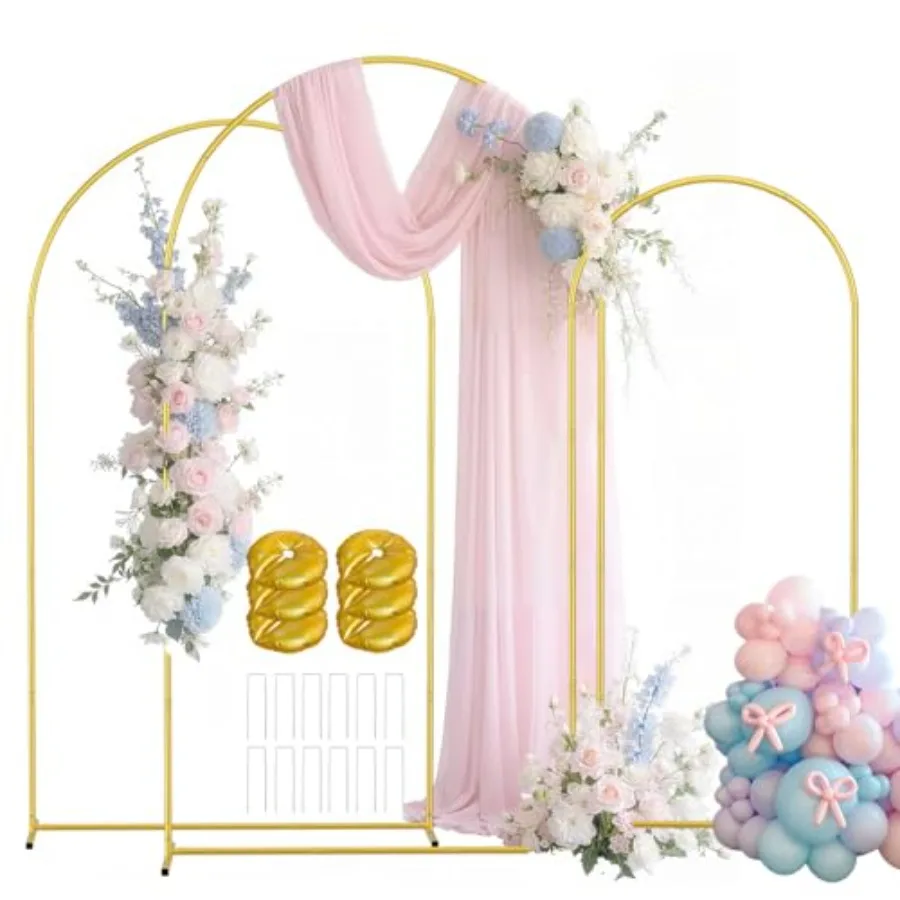 

Wedding arch backdrop stand set of 3 7.2FT/6.6FT/6FT for party decor, powder-coated steel frame in matte black, stable with 12