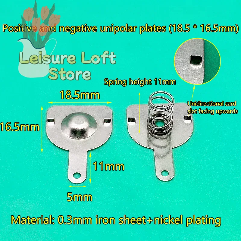 10PCS 16x16mm 18.5x16.5mm Spring Contact Sheets - 18650 Battery Box Terminals with Positive/Negative Contacts for DIY Power Kits