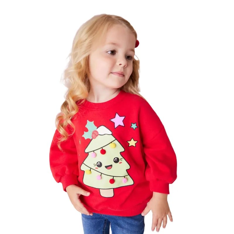 

Autumn Winter Fashion Children Red Santa Long Sleeve Sweatshirt For Kids Girls Casual Pullover Comfortable Christmas Sportswear