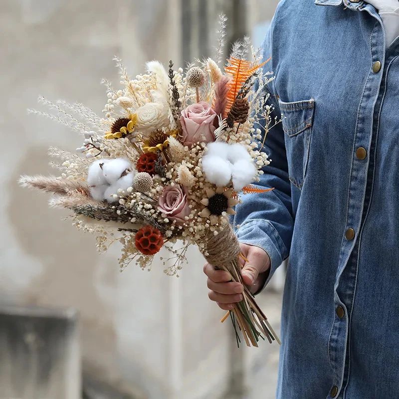 

Boho Natural Pampas Grass Wedding Bride Bouquet for Chic Wedding Ceremony Anniversary Bridal Shower Autumu Floral Arrangement