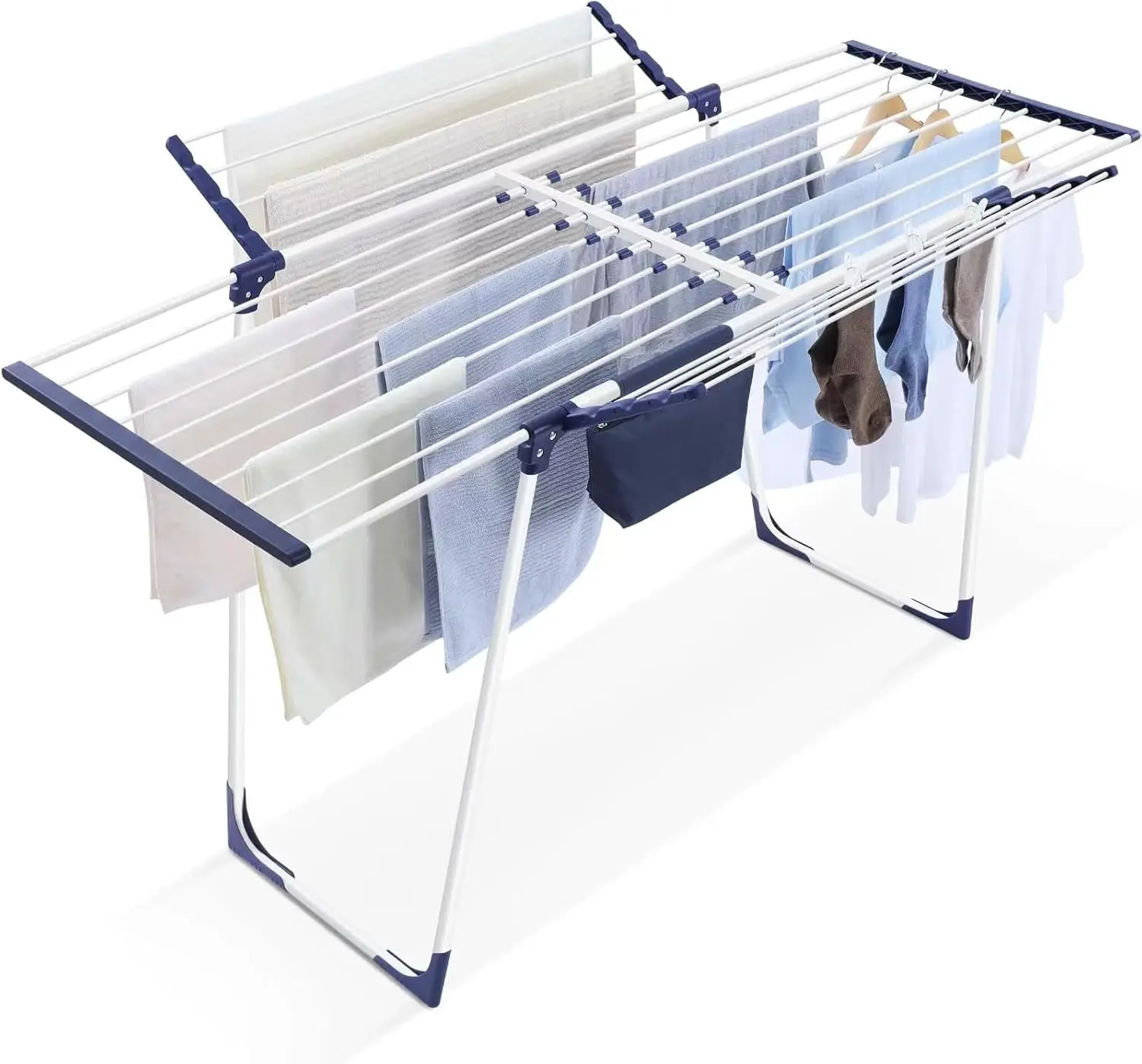 

Foldable Gullwing Drying Rack with 10 Clips and Bag, Space-Saving for Indoor Outdoor Laundry, White