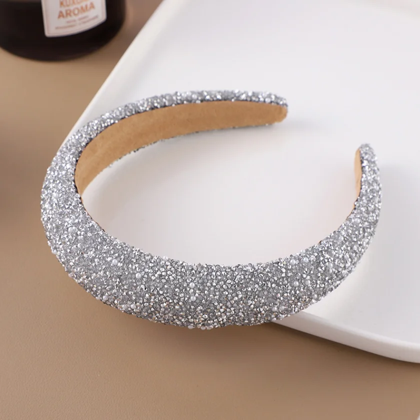 Glitzerndes Strass-Perlen-Haarband Vintage Dickes Schwamm-Stirnband Modisches Rutschfestes Haarband für Frauen Mädchen Abendkleid-Dekoration – Detail 10