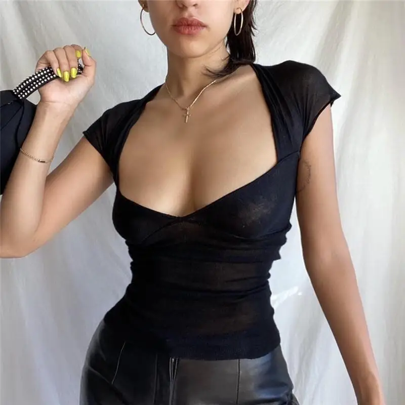 เสื้อยืดคอเต่าผู้หญิงทรงเข้ารูป ผ้าโพลีเอสเตอร์ผสมสแปนเด็กซ์ สวมใส่สบาย สีพื้น