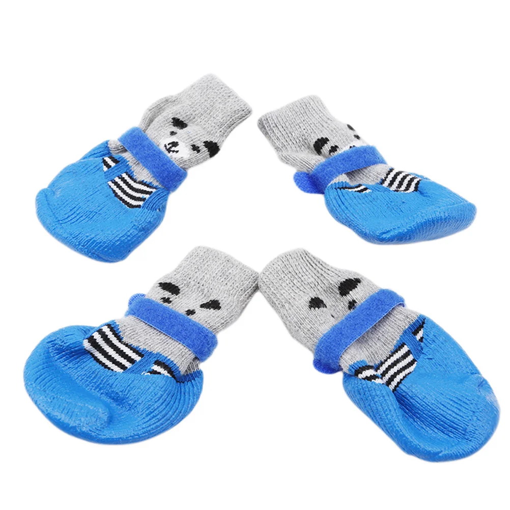 

4Pcs Pet Socks Non-Slip Waterproof Cotton Cartoon Blue Size Dog Clean Cold Snow Ice Salt Pet Socks