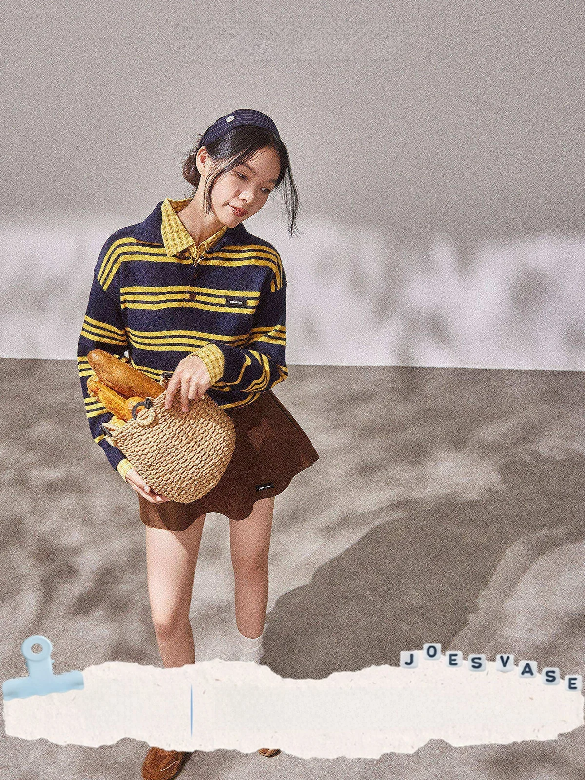 

Yellow Knitted Loose Fit Striped Women's Top Faionable Versatile Autumn New Arrival JiuHuaZun Comfortable Warm Long Sve