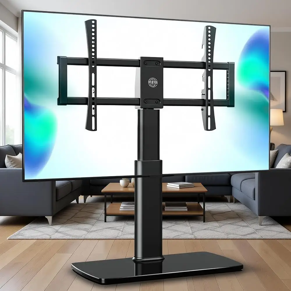 

Поворотная подставка для телевизоров с диагональю 43-80/85 дюймов, регулируемая по высоте настольная подставка, стеклянная конструкция, выдерживает до 110 фунтов