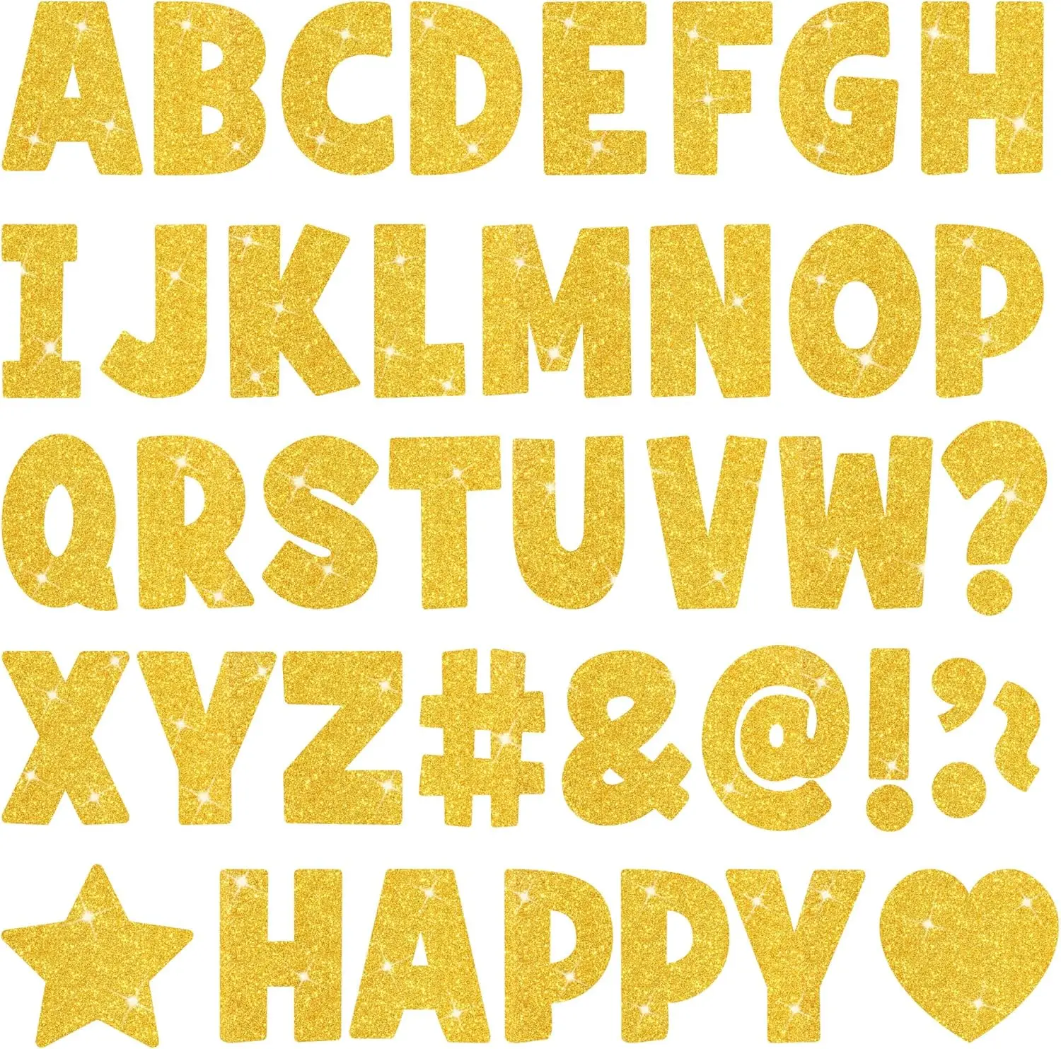 12 Sheets 4 Inch Glitter Gold Bulletin Board Letter Stickers, Large Self‑Adhesive Alphabet Stickers for Classroom, Poster Board