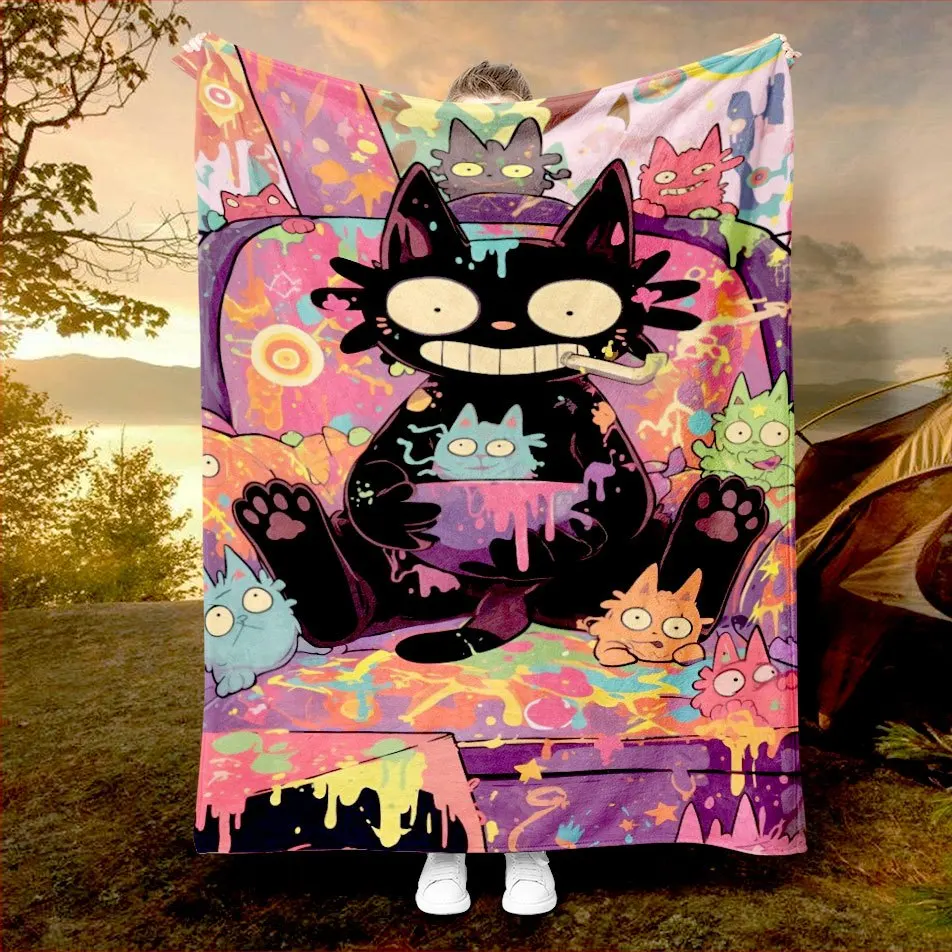

Midnight Magic Cat Blanket Reversible Flannel Throw for Feline Fans AllSeason Comfort Mystical Companion Gift