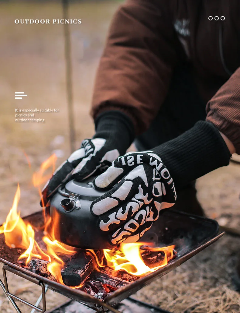 Outdoor BBQ Oven Heat Insulation Gloves Microwave Anti-scald Silicone Flame Retardant Cotton Thickened