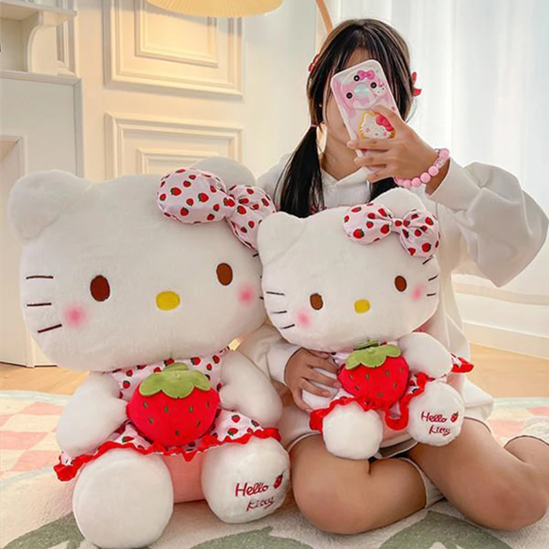 Heißes Sanrio Plüsch Füll spielzeug Kawaii Erdbeere kt weiches Plüsch kissen niedliches Kinderspiel zeug Mädchen Geburtstags geschenk Haupt dekoration