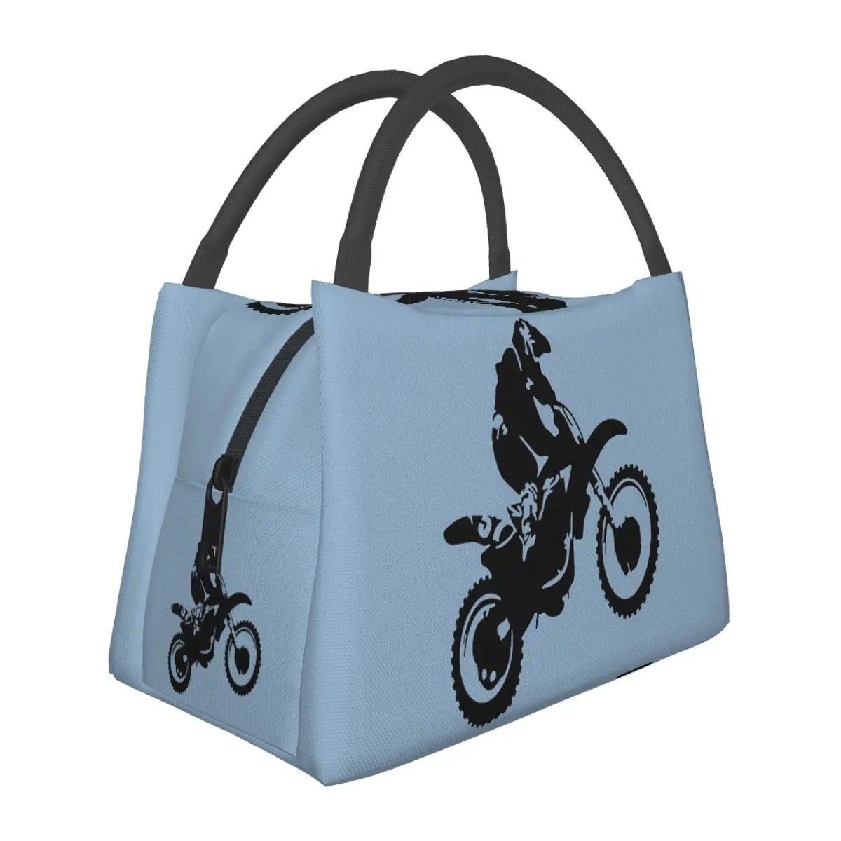 Moto X Dirt Bike Monotone Vector Art Lightweight Handheld Insulated Lunch Bag Large Capacity for Adults Students Travel Picnic