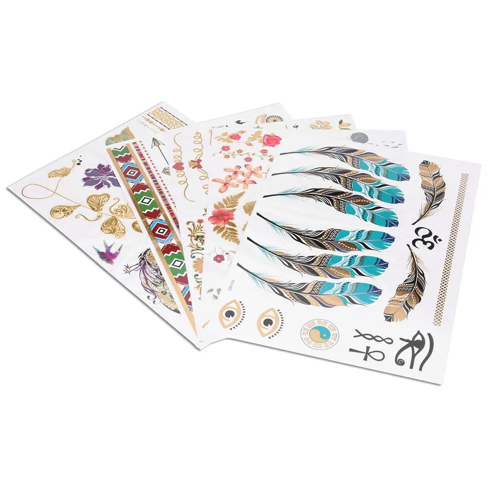 

5pcs Metallic Flash Temporary Tattoos - Gold, Silver & Colorful Body Art Stickers for Parties & Festivals