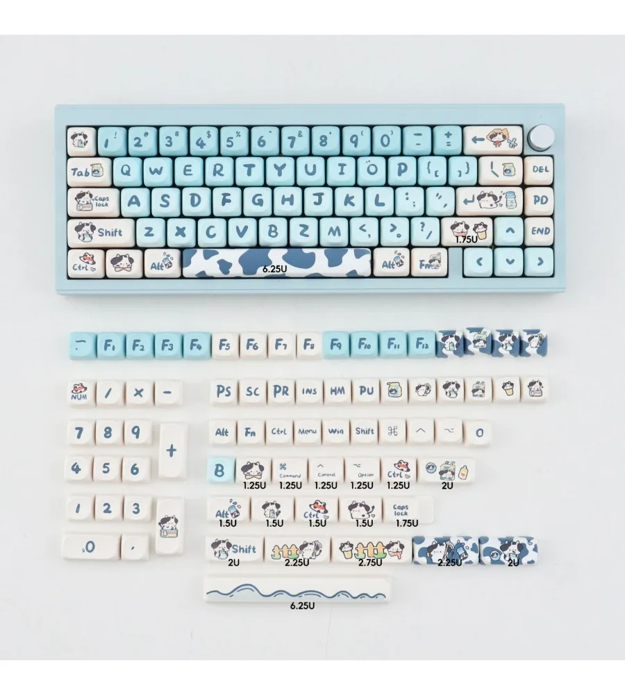 MOA Cow 141 key mechanical keyboard keycap PBT hot sublimation cute personality adaptation 61/64/68/75/87