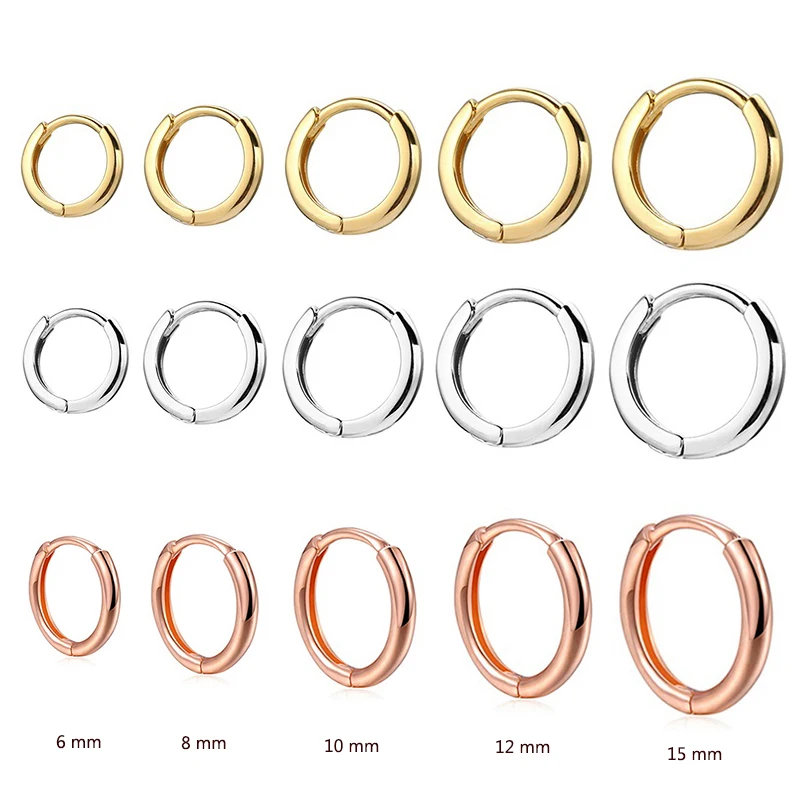 Minimal Glossy Hoop Earrings Gold Color Tiny Cartilage Earrings Piercing Accessory Trendy Female Hoops For Men 6/8/10/12/15mm