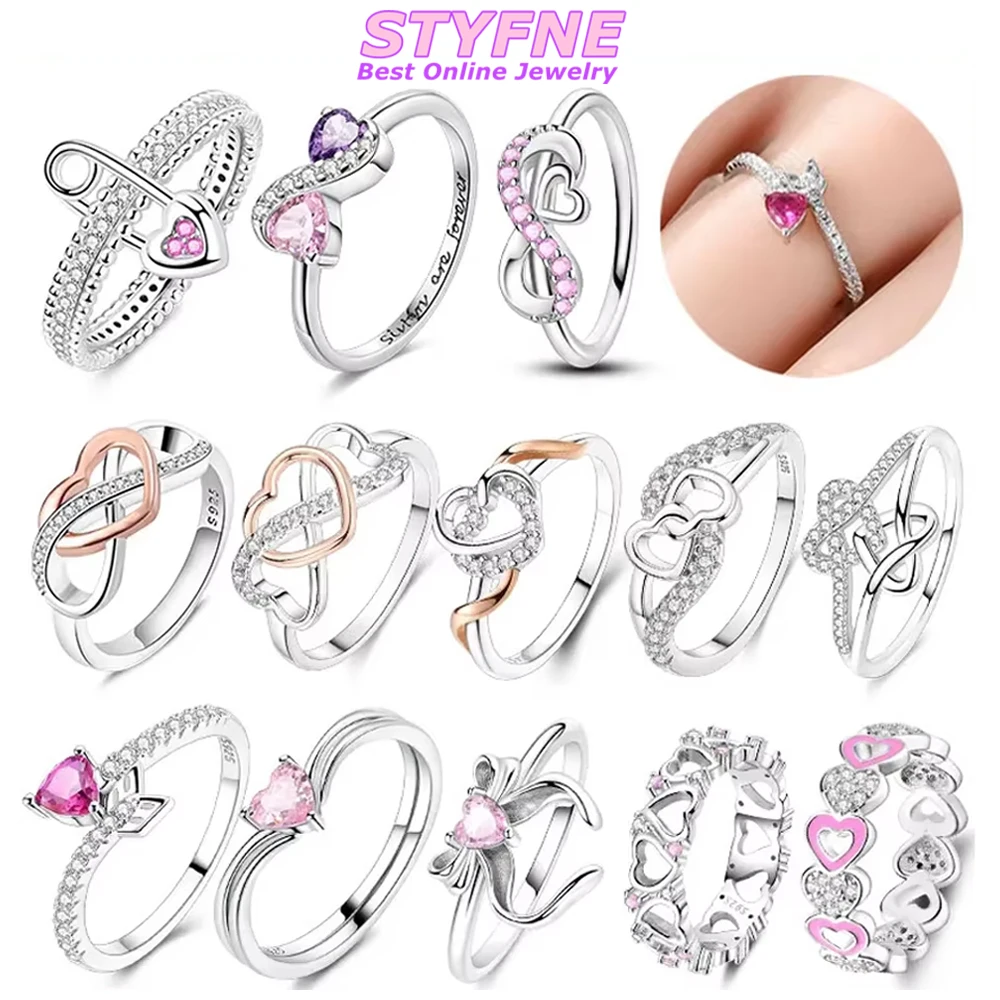 Exquisite Original 925 Sterling Silver Ring Valentine Day Heart, Red, Pink, White, Blue Ring for Women Holiday Jewelry Gift