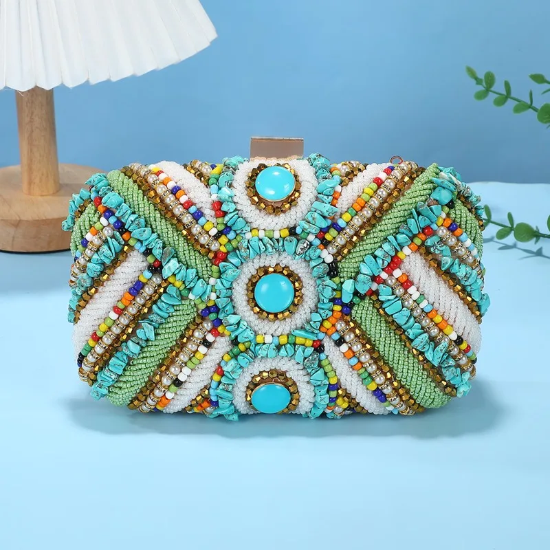 

Trendy European Style Evening Clutch Bag Gemstone Embellished Handbag for Formal Events & Prom